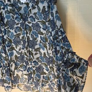 Misa Los Angeles Blue and Green Floral Blouse